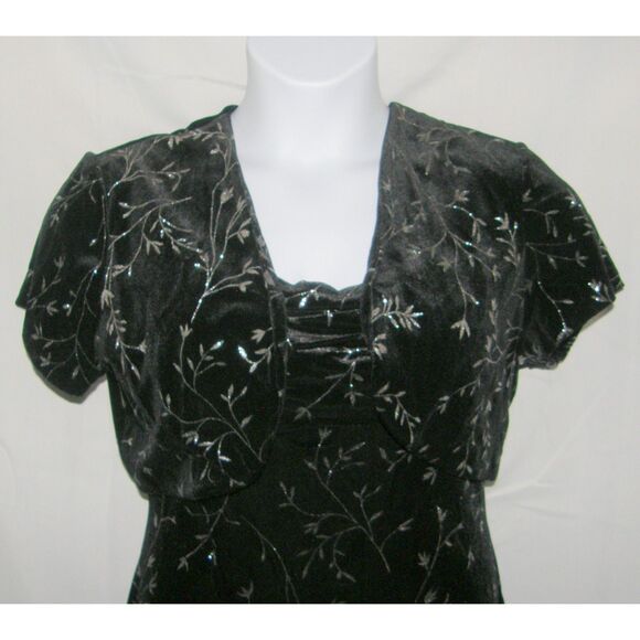 Black & Sparkly Silver Sz 12 Soft Velour Sleeveless Dress & Open Jacket 2 Pc Set - Picture 2 of 5
